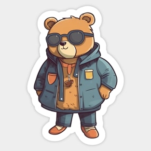 A cute teddy bear wearing street fashion Sticker